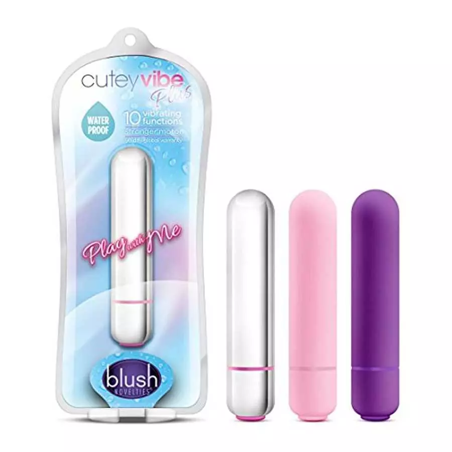 Blush Play with Me Cutey Vibe Plus - 10 Vibrating Functions Mini Bullet Vibrator - Travel Size - Discreet Pocket Stimulator - Wa