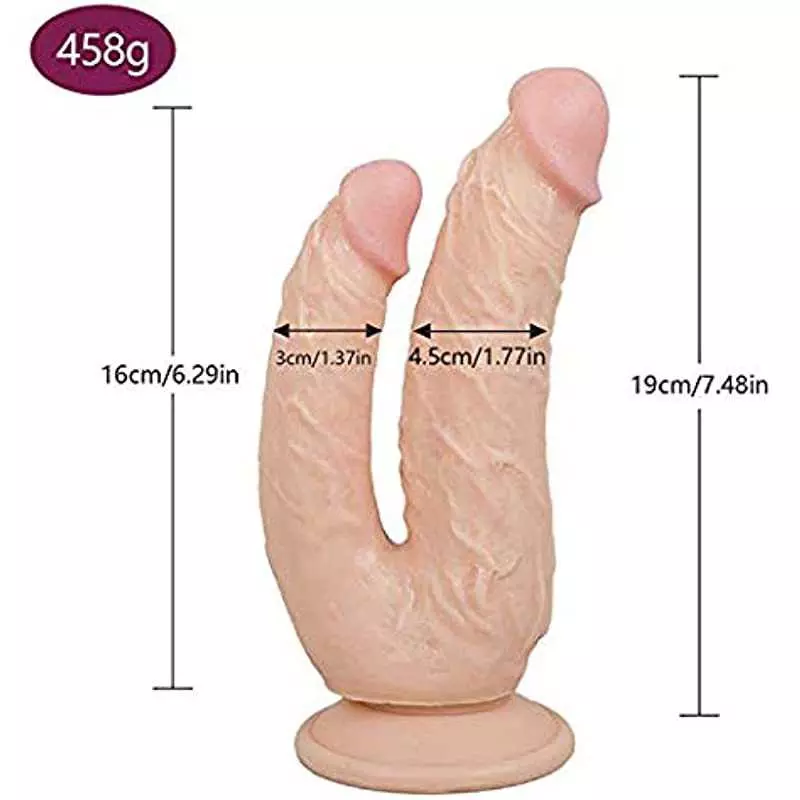 Realistic Dildo Double Head Dildo with Strong Suction Cup Base Big Cock Curved Shaft Dual Dicks for Pussy Vagina Anal Stimulator