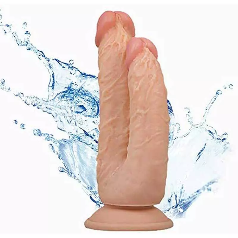 Realistic Dildo Double Head Dildo with Strong Suction Cup Base Big Cock Curved Shaft Dual Dicks for Pussy Vagina Anal Stimulator