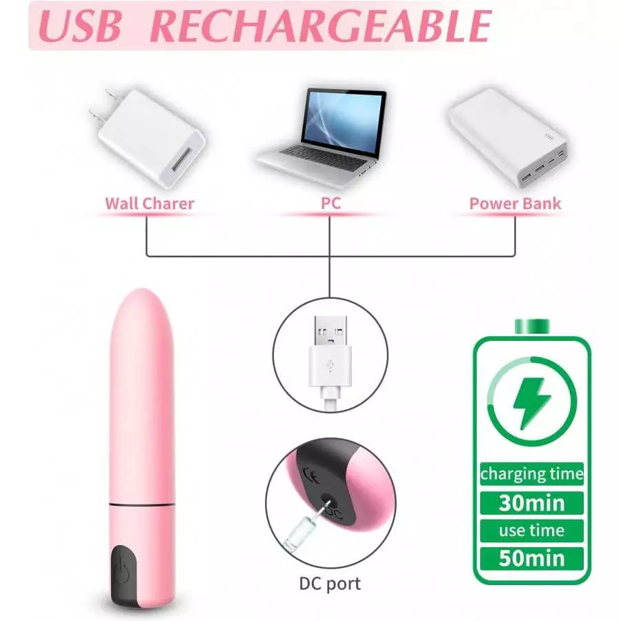 G Spot Bullet Vibrator Nipple Clitorals Stimulator USB Rechargeable for Travel - 10 Modes Portable Waterproof Mini Vaginal Anal 