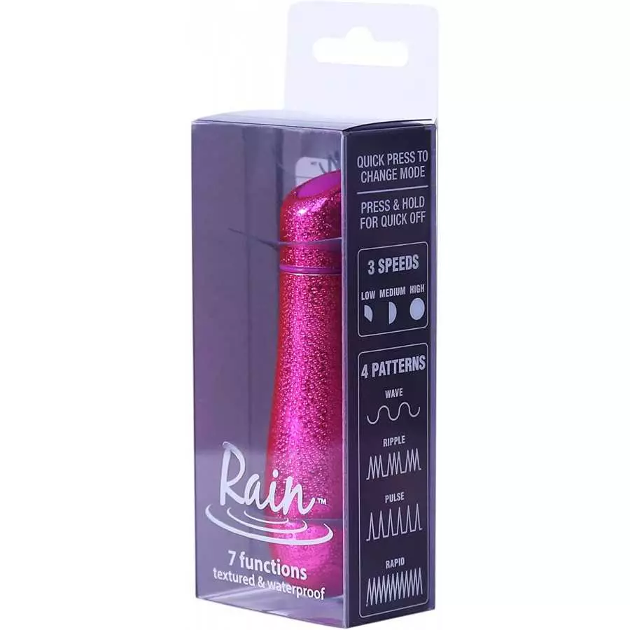 BMS Rain 7 Function Textured Bullet Waterproof Vibrator, Fuchsia, 3 Inch