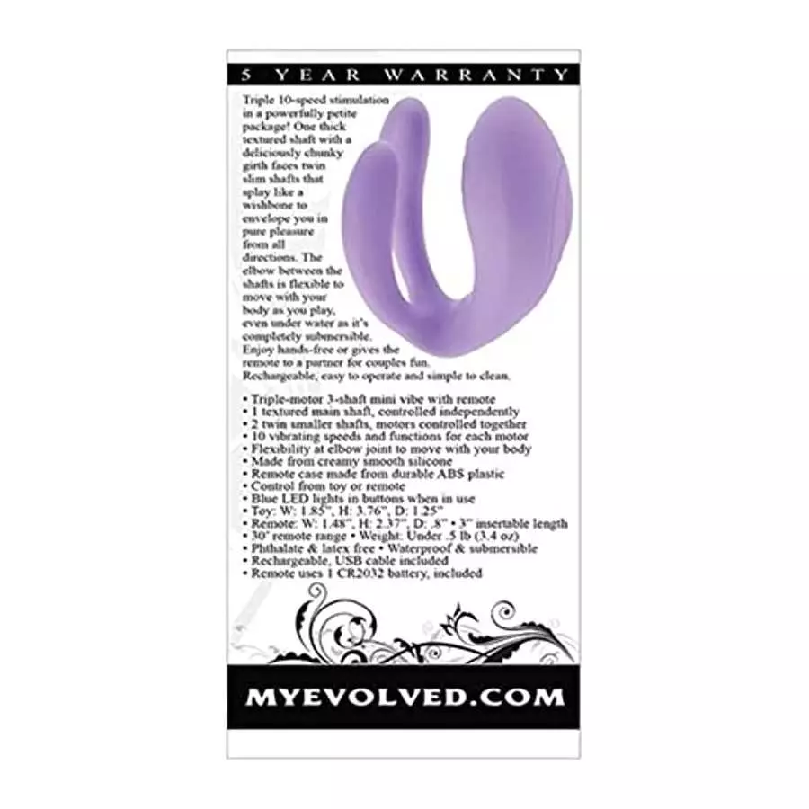 Petite Tickler Rechargeable Silicone Triple Stimulating Mini Vibrator - Purple