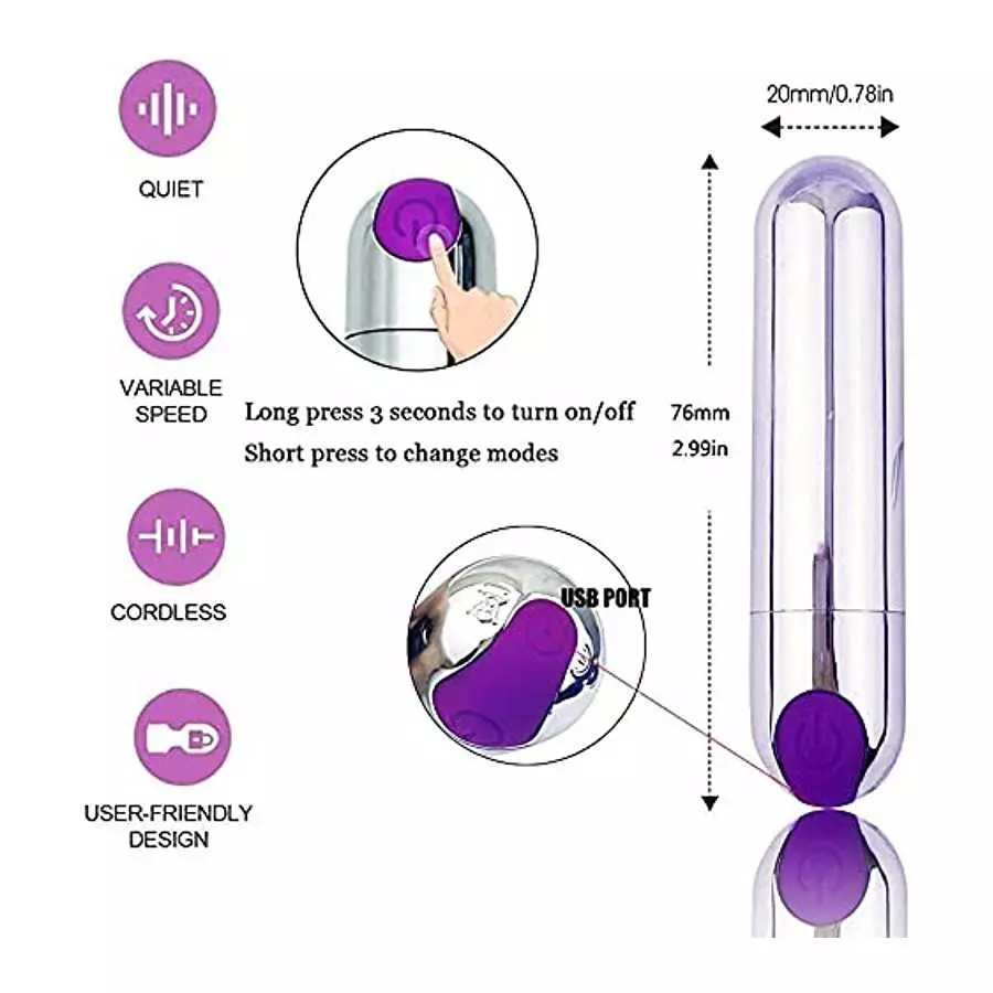 Electric 10 Modes Personal Bullet Massager Portable Bullet Tool Feminine Pleasure, Handheld Play Soft Smooth Toy Body Pleasure