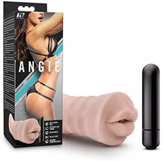 Blush M for Men Angie - Realistic Ribbed Open Ended Masturbator Stroker - One Speed Battery Powered Waterproof Bullet Vibrator -