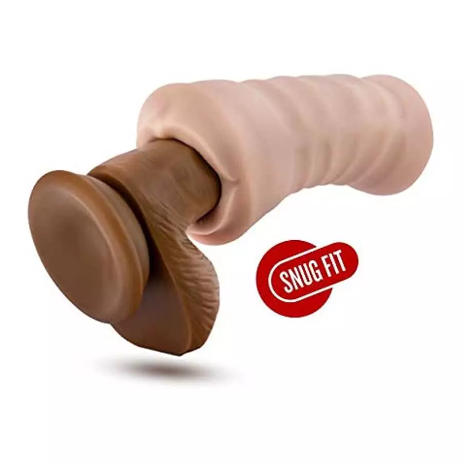 Blush M for Men Angie - Realistic Ribbed Open Ended Masturbator Stroker - One Speed Battery Powered Waterproof Bullet Vibrator -