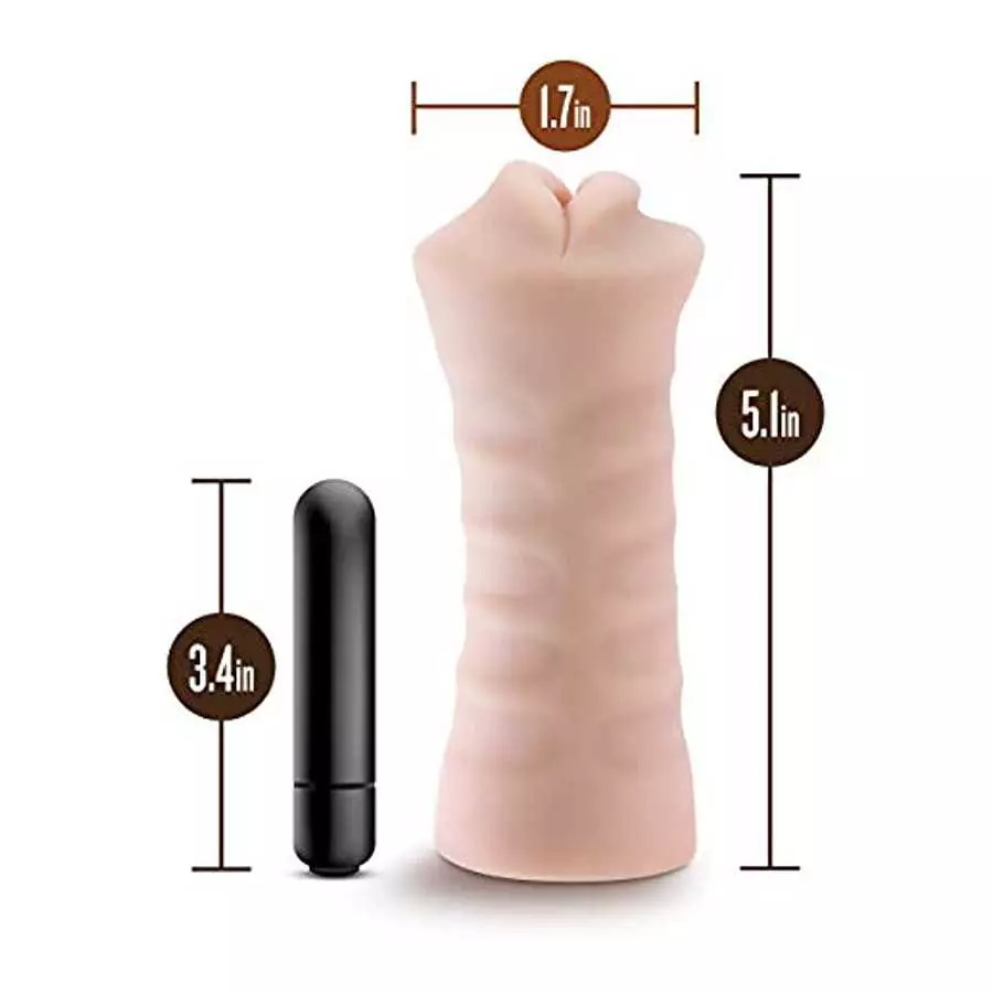 Blush M for Men Angie - Realistic Ribbed Open Ended Masturbator Stroker - One Speed Battery Powered Waterproof Bullet Vibrator -