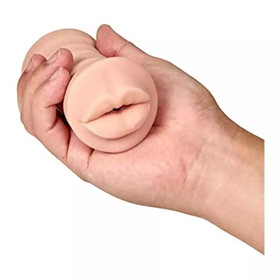 Blush M for Men Angie - Realistic Ribbed Open Ended Masturbator Stroker - One Speed Battery Powered Waterproof Bullet Vibrator -