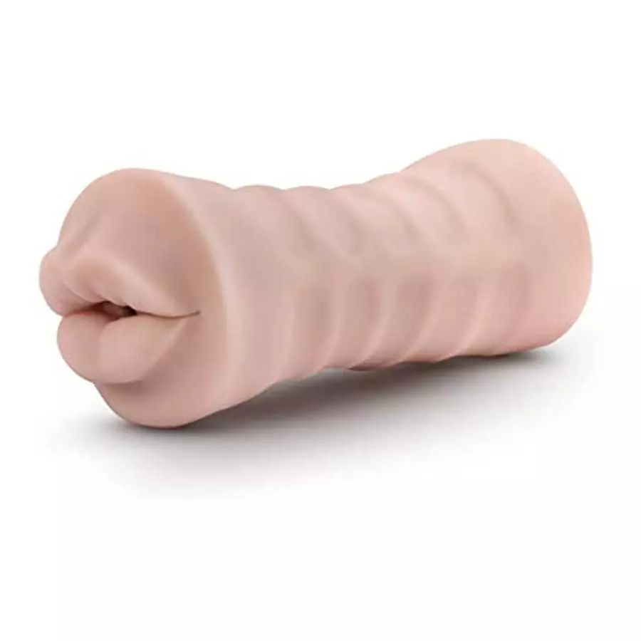 Blush M for Men Angie - Realistic Ribbed Open Ended Masturbator Stroker - One Speed Battery Powered Waterproof Bullet Vibrator -
