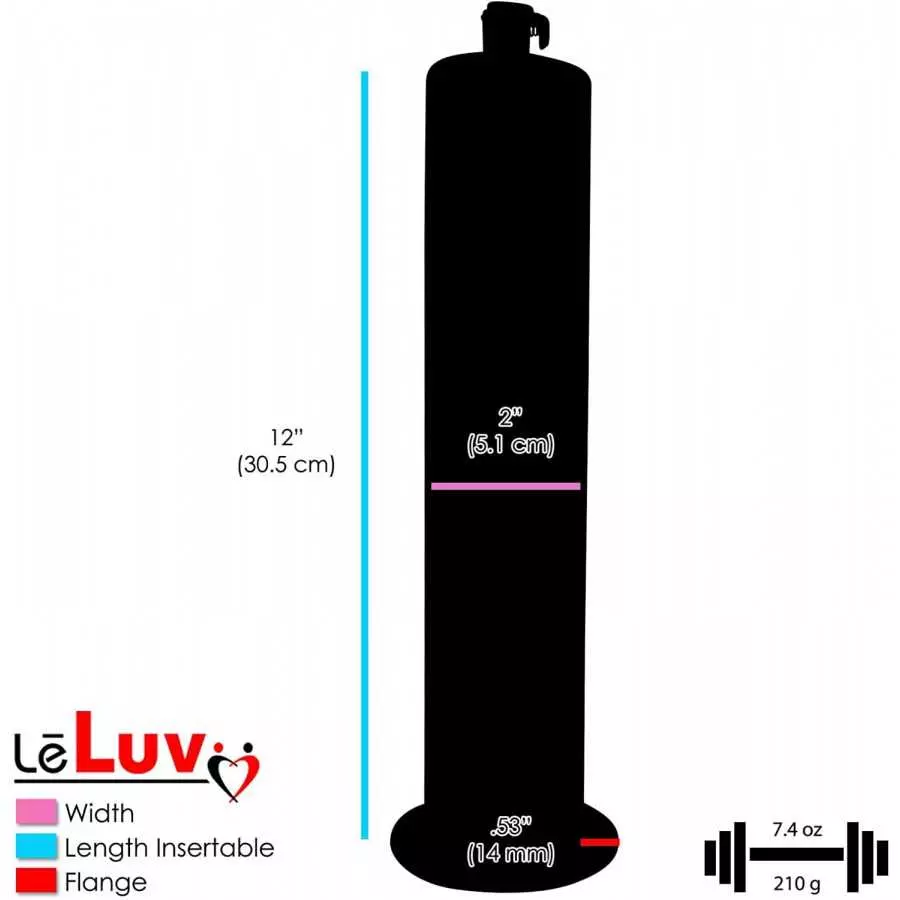 LeLuv Aero Blue Lightweight Penis Pump 12 inch Length x 2.50 inch Untapered Length Seamless Wide Flanged Cylinder