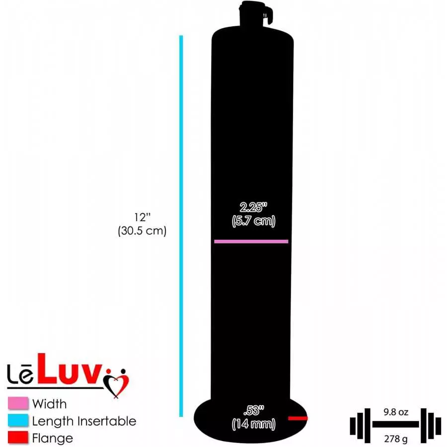 LeLuv Aero Blue Lightweight Penis Pump 12 inch Length x 2.50 inch Untapered Length Seamless Wide Flanged Cylinder