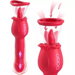 Rose Sex Toys for Women - 4in1 Rose Toy, Rose Sex Stimulator for Women with 2 Sucking Cups, Clitoral Nipple Vibrator with 7 Tong