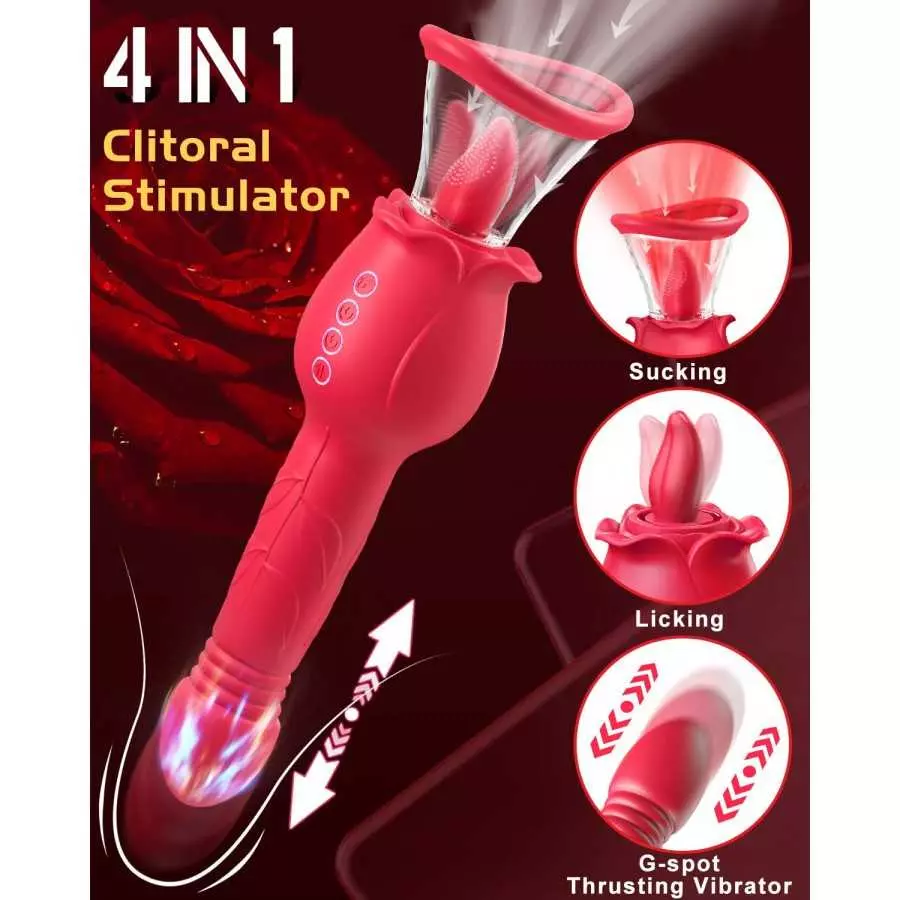 Rose Sex Toys for Women - 4in1 Rose Toy, Rose Sex Stimulator for Women with 2 Sucking Cups, Clitoral Nipple Vibrator with 7 Tong