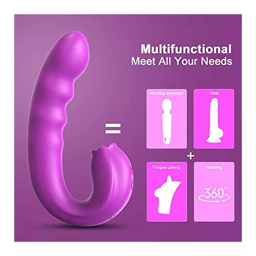 Clitoral Licking Rotating G Spot Vibrator, 3 in 1 Clit Tongue Dildo Vaginal Vibrating Stimulator with 10 Modes, Anal Breast Nipp