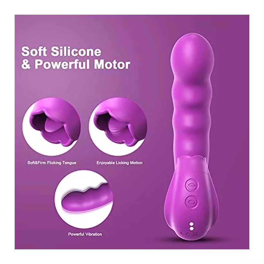 Clitoral Licking Rotating G Spot Vibrator, 3 in 1 Clit Tongue Dildo Vaginal Vibrating Stimulator with 10 Modes, Anal Breast Nipp