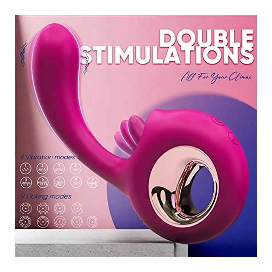 Adult Toys, G Spot Dildo Vibrator, 2 in 1 Tongue Licking & Vibrating Rose Sex Stimulator for Women with 9 Modes, Rechargeable Wa