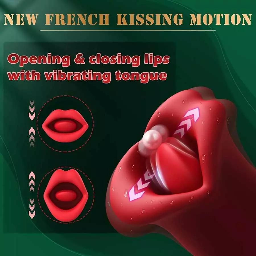 Adult Sex Toys Vibrator, Rose Toy, Rose Sex Stimulation for Women with 10 Vibration Modes and 10 French Kissing Modes. Tongue Se