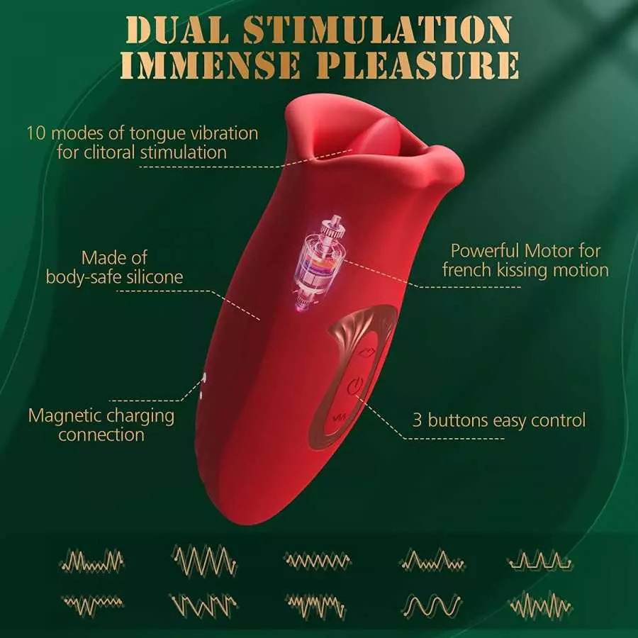 Adult Sex Toys Vibrator, Rose Toy, Rose Sex Stimulation for Women with 10 Vibration Modes and 10 French Kissing Modes. Tongue Se