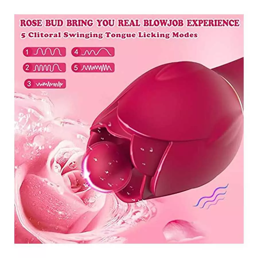 Upgraded Rose Toys Clitoral Licking G Spot Vibrators for Women Clit Nipple Dildo Vibrators Clitoris Stimulator with 5 Licker Pat