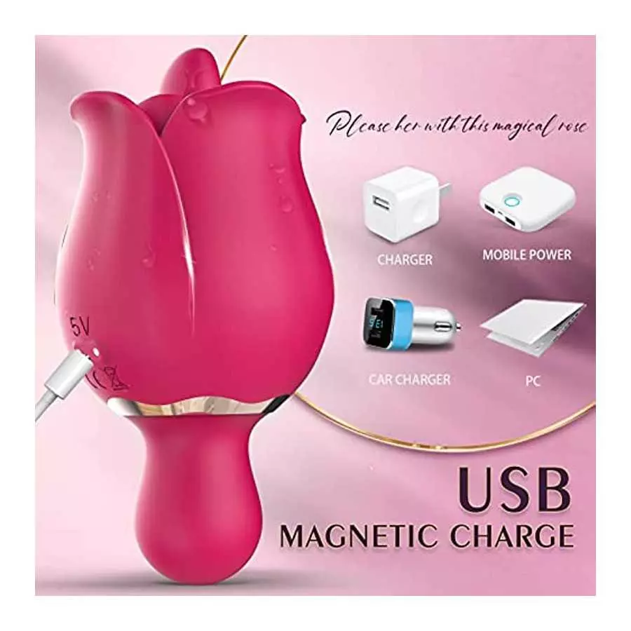 Rose Toy Vibrator for Women, Clitoral Tongue Licking Toy Mini Small Vibrators with 9 Modes & 9 Powerful Vibration, Waterproof Ad