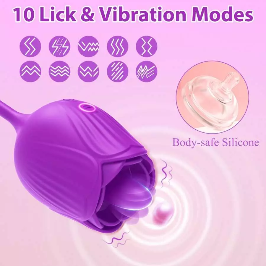 Krumppo Rose Sex Stimulator for Women, 4 in 1 Clitoral Licking Vibrator Thrusting Dildo Anal Plug with 10 Modes, Adult Sex Toys 