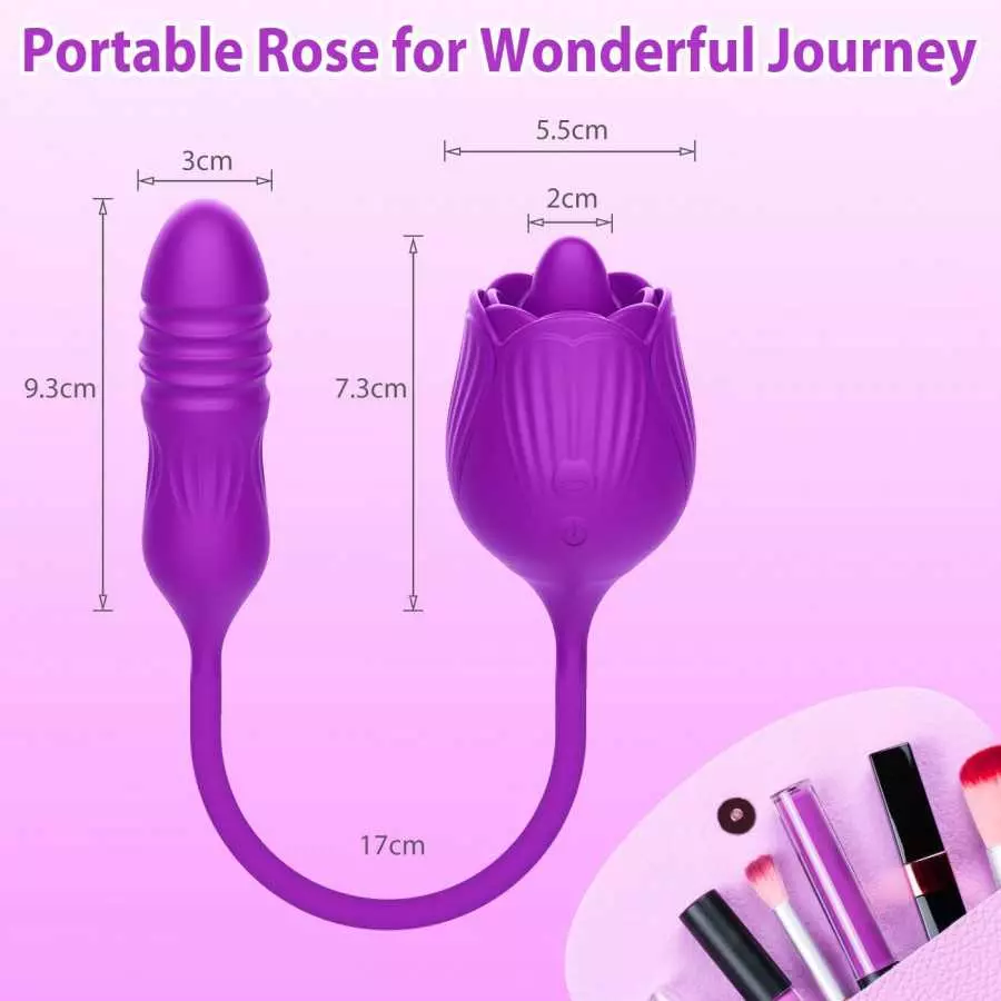 Krumppo Rose Sex Stimulator for Women, 4 in 1 Clitoral Licking Vibrator Thrusting Dildo Anal Plug with 10 Modes, Adult Sex Toys 