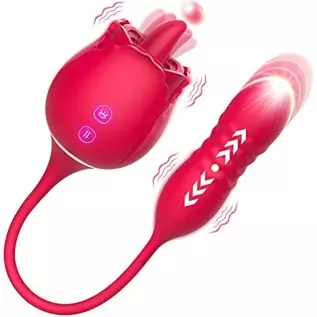 Rose Sex Stimulator for Women, 3 in 1 Clitoral Stimulator Tongue Licking Thrusting G Spot Dildo Vibrator with Butt Plug, Rose To
