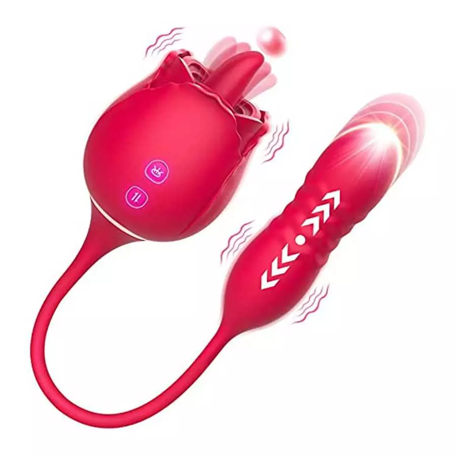 Rose Sex Stimulator for Women, 3 in 1 Clitoral Stimulator Tongue Licking Thrusting G Spot Dildo Vibrator with Butt Plug, Rose To Rose Sex Stimulator for Women, 3 in 1 Clitoral Stimulator Tongue Licking Thrusting G Spot Dildo Vibrator with Butt Plug, Rose To