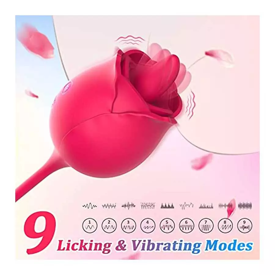 Rose Sex Stimulator for Women, 3 in 1 Clitoral Stimulator Tongue Licking Thrusting G Spot Dildo Vibrator with Butt Plug, Rose To