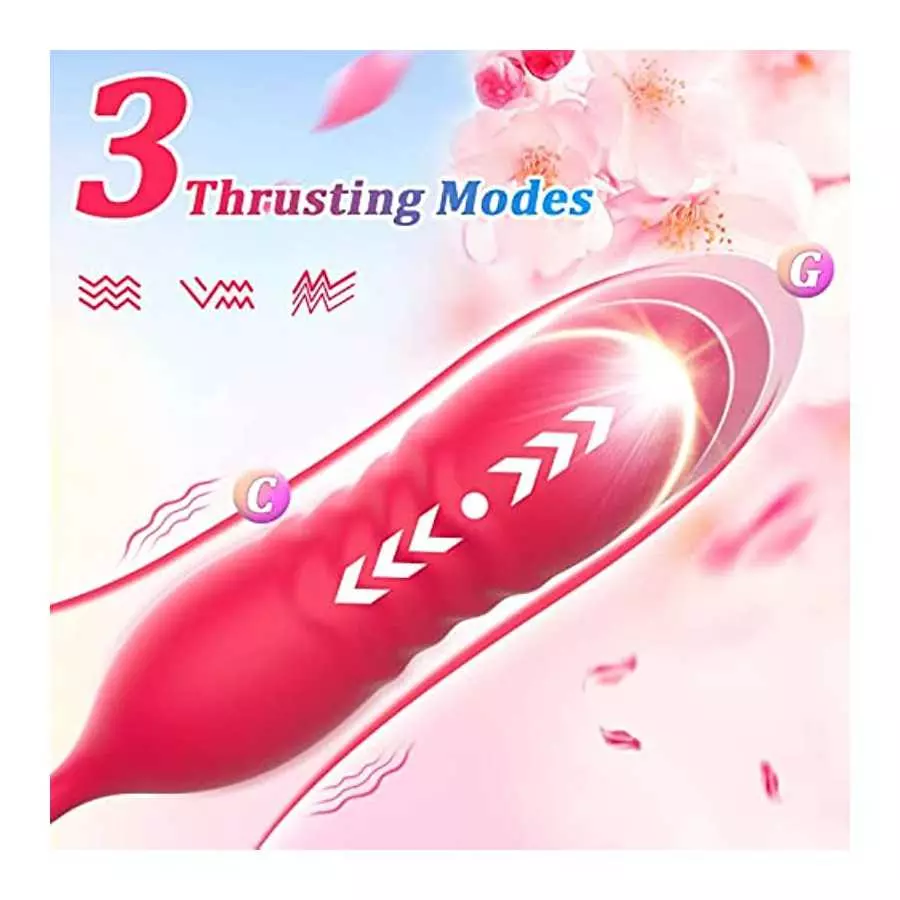 Rose Sex Stimulator for Women, 3 in 1 Clitoral Stimulator Tongue Licking Thrusting G Spot Dildo Vibrator with Butt Plug, Rose To
