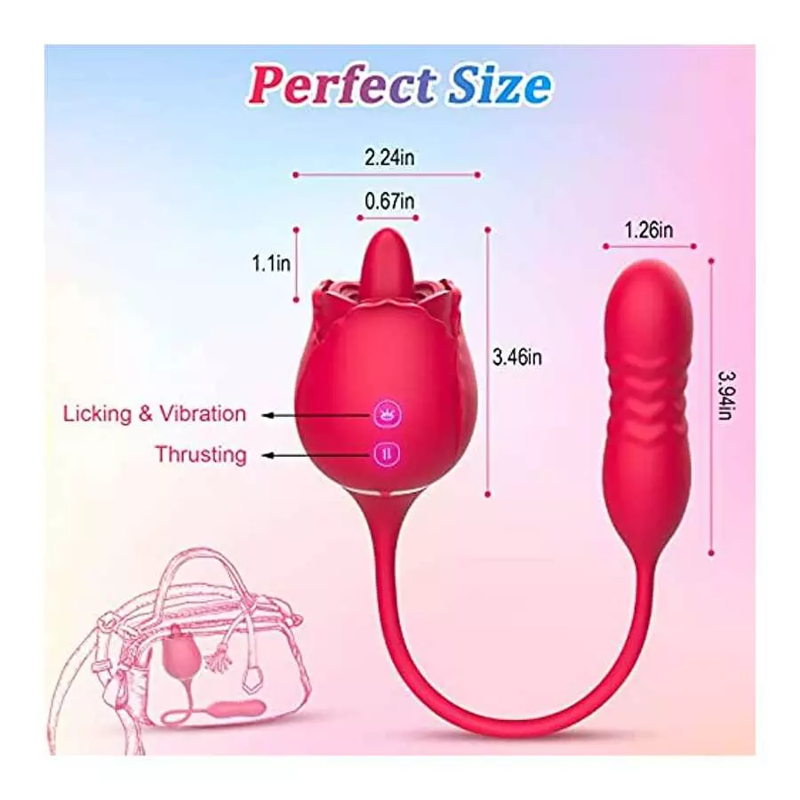 Rose Sex Stimulator for Women, 3 in 1 Clitoral Stimulator Tongue Licking Thrusting G Spot Dildo Vibrator with Butt Plug, Rose To