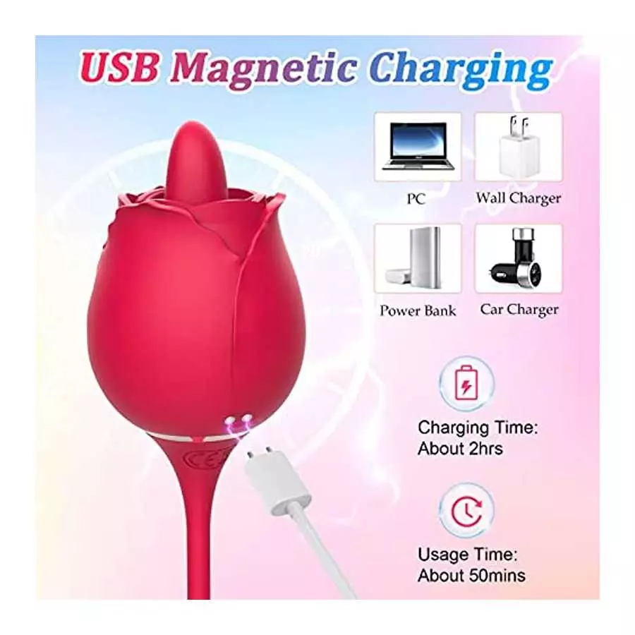 Rose Sex Stimulator for Women, 3 in 1 Clitoral Stimulator Tongue Licking Thrusting G Spot Dildo Vibrator with Butt Plug, Rose To