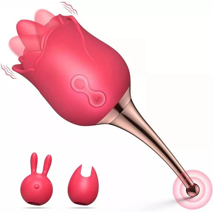 Rose Toy Vibrator for Women, 2 in 1 with 10 Vibration Modes, G Spot Rose and Clitoral Vibrator, High-Frequency Clitoral Tongue L Rose Toy Vibrator for Women, 2 in 1 with 10 Vibration Modes, G Spot Rose and Clitoral Vibrator, High-Frequency Clitoral Tongue L