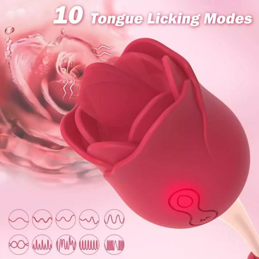 Rose Toy Vibrator for Women, 2 in 1 with 10 Vibration Modes, G Spot Rose and Clitoral Vibrator, High-Frequency Clitoral Tongue L
