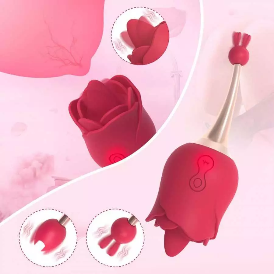 Rose Toy Vibrator for Women, 2 in 1 with 10 Vibration Modes, G Spot Rose and Clitoral Vibrator, High-Frequency Clitoral Tongue L