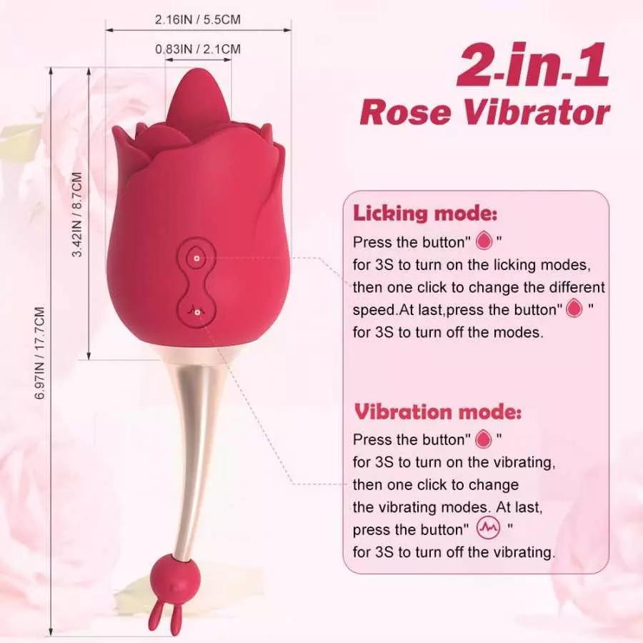 Rose Toy Vibrator for Women, 2 in 1 with 10 Vibration Modes, G Spot Rose and Clitoral Vibrator, High-Frequency Clitoral Tongue L