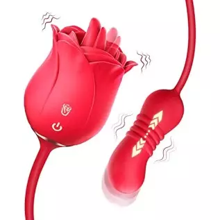 Rose Sex Toys Dildo Vibrator, Rose Sex Stimulator for Women - Rose Adult Toys with Dual Vibrating Tongue Licking & Thrusting G S