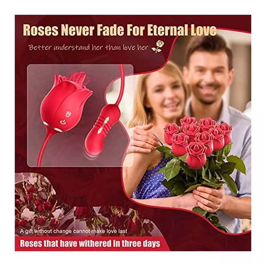 Rose Sex Toys Dildo Vibrator, Rose Sex Stimulator for Women - Rose Adult Toys with Dual Vibrating Tongue Licking & Thrusting G S