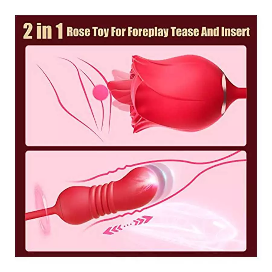 Rose Sex Toys Dildo Vibrator, Rose Sex Stimulator for Women - Rose Adult Toys with Dual Vibrating Tongue Licking & Thrusting G S