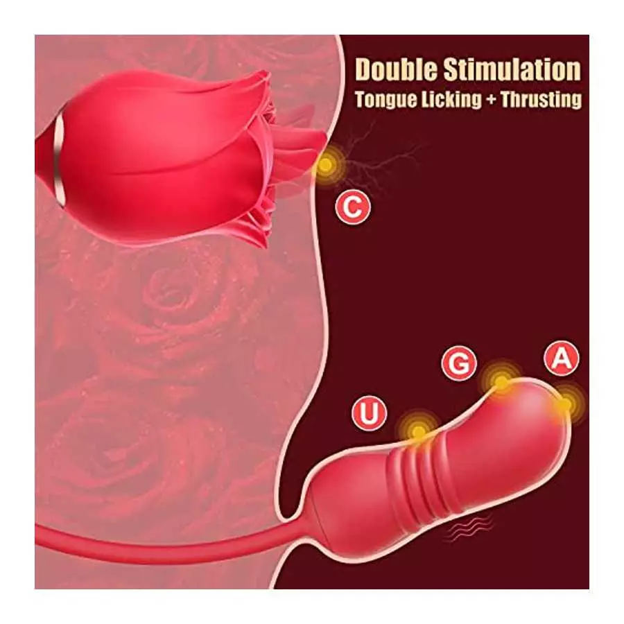 Rose Sex Toys Dildo Vibrator, Rose Sex Stimulator for Women - Rose Adult Toys with Dual Vibrating Tongue Licking & Thrusting G S