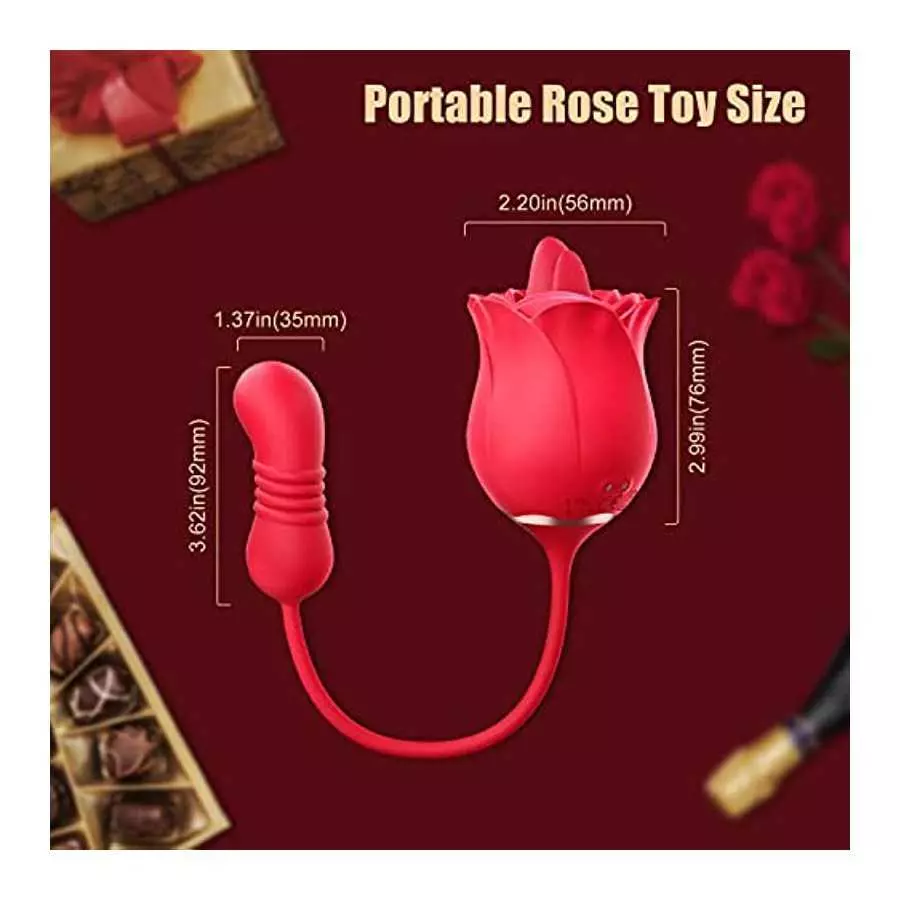 Rose Sex Toys Dildo Vibrator, Rose Sex Stimulator for Women - Rose Adult Toys with Dual Vibrating Tongue Licking & Thrusting G S