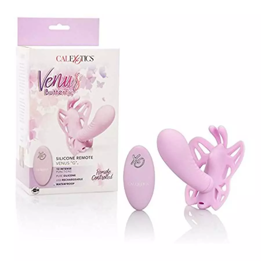 CalExotics Venus Butterfly Silicone Remote Venus G – Hands Free Strap On Personal Massager Probe with Controller – Waterproof Ad
