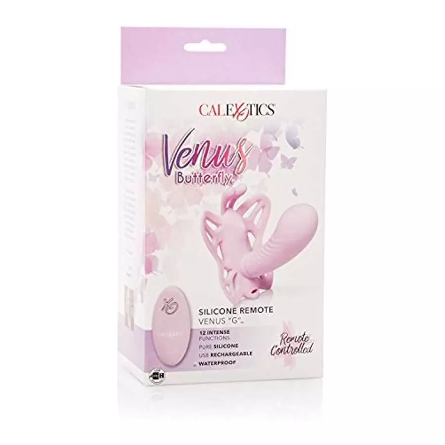 CalExotics Venus Butterfly Silicone Remote Venus G – Hands Free Strap On Personal Massager Probe with Controller – Waterproof Ad