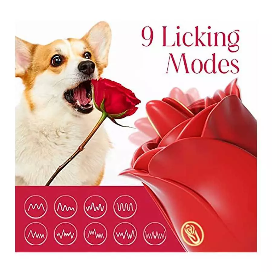 ALBRINE Rose Sex Toys, Rose Sex Stimulator for Women with 9 Licking and 9 Vibrating Modes, Dual Tongue Sex Toys Dildo for Nipple