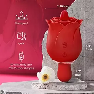 ALBRINE Rose Sex Toys, Rose Sex Stimulator for Women with 9 Licking and 9 Vibrating Modes, Dual Tongue Sex Toys Dildo for Nipple ALBRINE Rose Sex Toys, Rose Sex Stimulator for Women with 9 Licking and 9 Vibrating Modes, Dual Tongue Sex Toys Dildo for Nipple