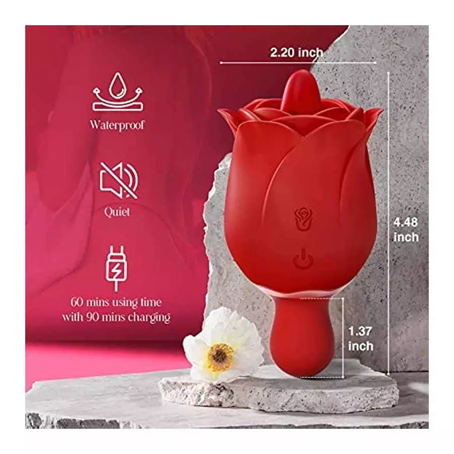 ALBRINE Rose Sex Toys, Rose Sex Stimulator for Women with 9 Licking and 9 Vibrating Modes, Dual Tongue Sex Toys Dildo for Nipple