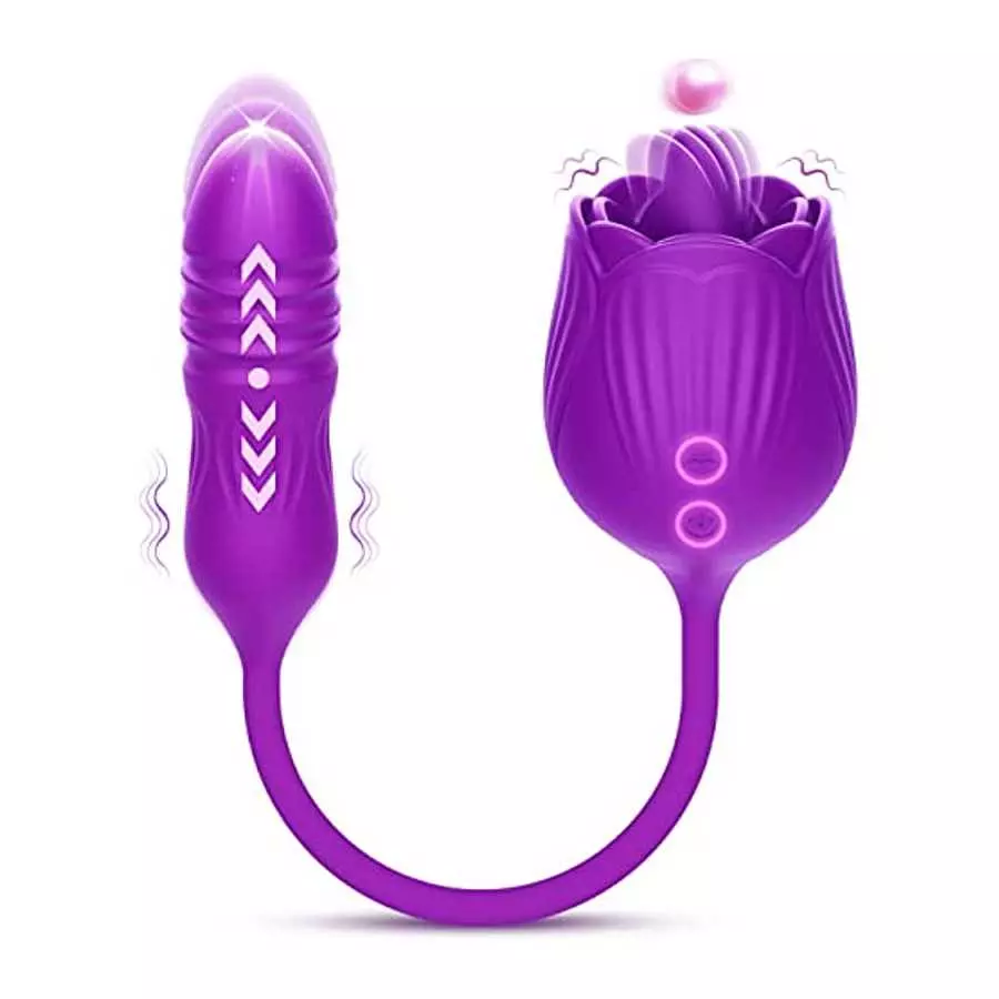 Rose Sex Stimulator for Woman, Tongue Licking Rose Toy Thrusting Anal Butt Plug with 4 * 10 Modes, Vlatne 4 in 1 Clitoral Vibrat