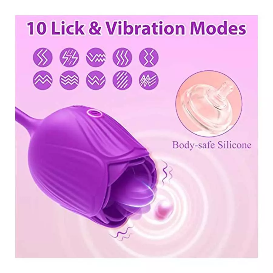 Rose Sex Stimulator for Woman, Tongue Licking Rose Toy Thrusting Anal Butt Plug with 4 * 10 Modes, Vlatne 4 in 1 Clitoral Vibrat
