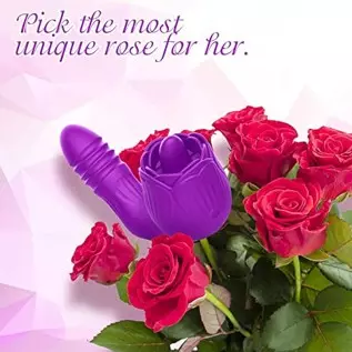 Rose Sex Stimulator for Woman, Tongue Licking Rose Toy Thrusting Anal Butt Plug with 4 * 10 Modes, Vlatne 4 in 1 Clitoral Vibrat