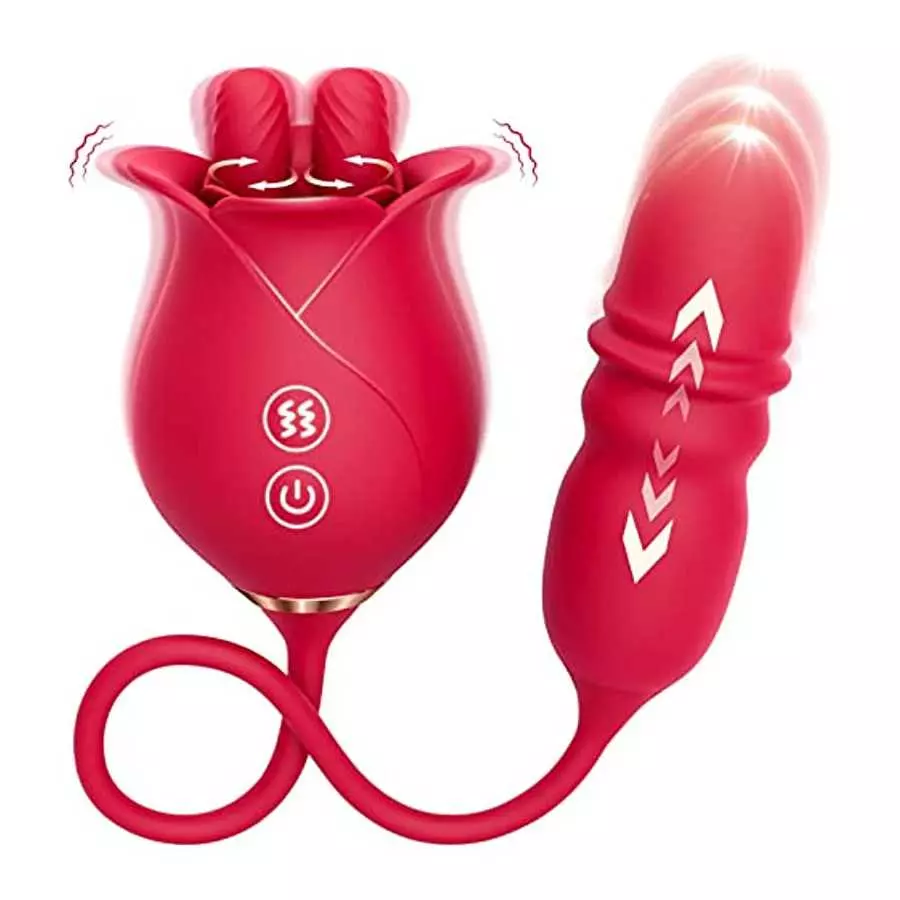 Sex Toys Vibrator Rose Toy - 3in1 Dual Tongue Adult Toys Dildo Vibrators with 10 Licking & 10 Thrusting, Clitoral Nipple Anal G Sex Toys Vibrator Rose Toy - 3in1 Dual Tongue Adult Toys Dildo Vibrators with 10 Licking & 10 Thrusting, Clitoral Nipple Anal G