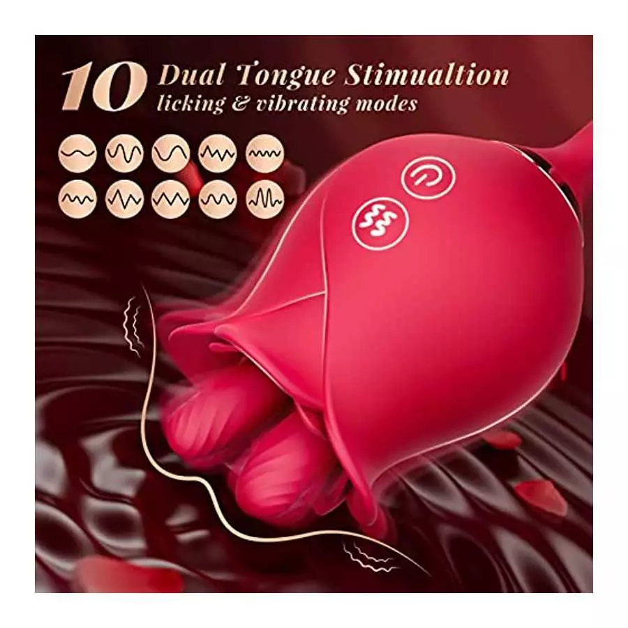 Sex Toys Vibrator Rose Toy - 3in1 Dual Tongue Adult Toys Dildo Vibrators with 10 Licking & 10 Thrusting, Clitoral Nipple Anal G 